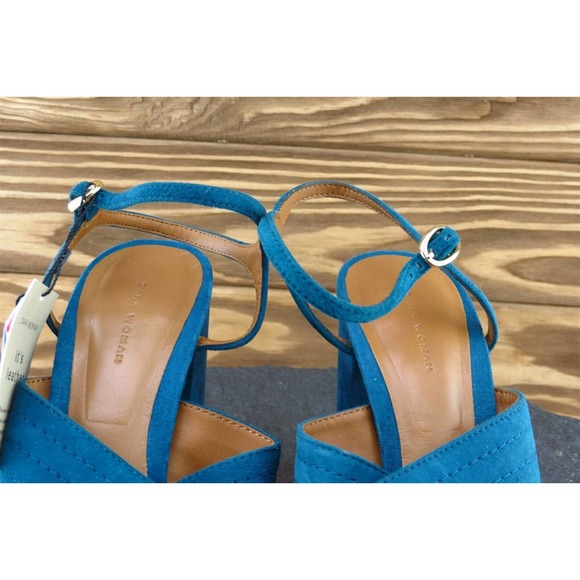 Zara Sz 36 M Blue Ankle Strap Leather Women Sandals - Picture 3 of 7